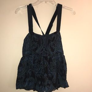 TRYB Lace Embroidered Cross Back Top